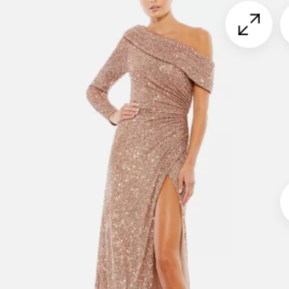 MAC DUGGAL 26571 SEQUINED DROP SHOULDER FAUX WRAP COPPER GOWN sz 4 - Picture 6 of 7